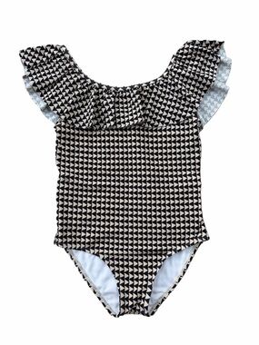 Janie and Jack Size 7 Geo Ruffle One Piece Swimsuit in Marshmallow Fluff Print